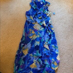 Blue Floral Ruffled Wrap Dress Size 8